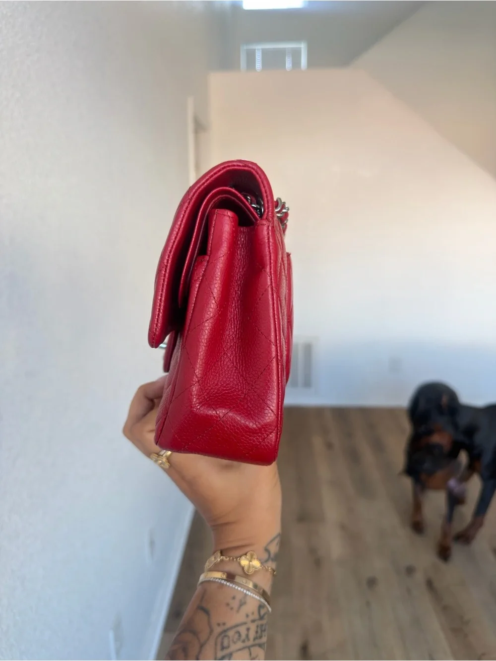 Medium CHANEL Double Flap Red with Silver Hardware